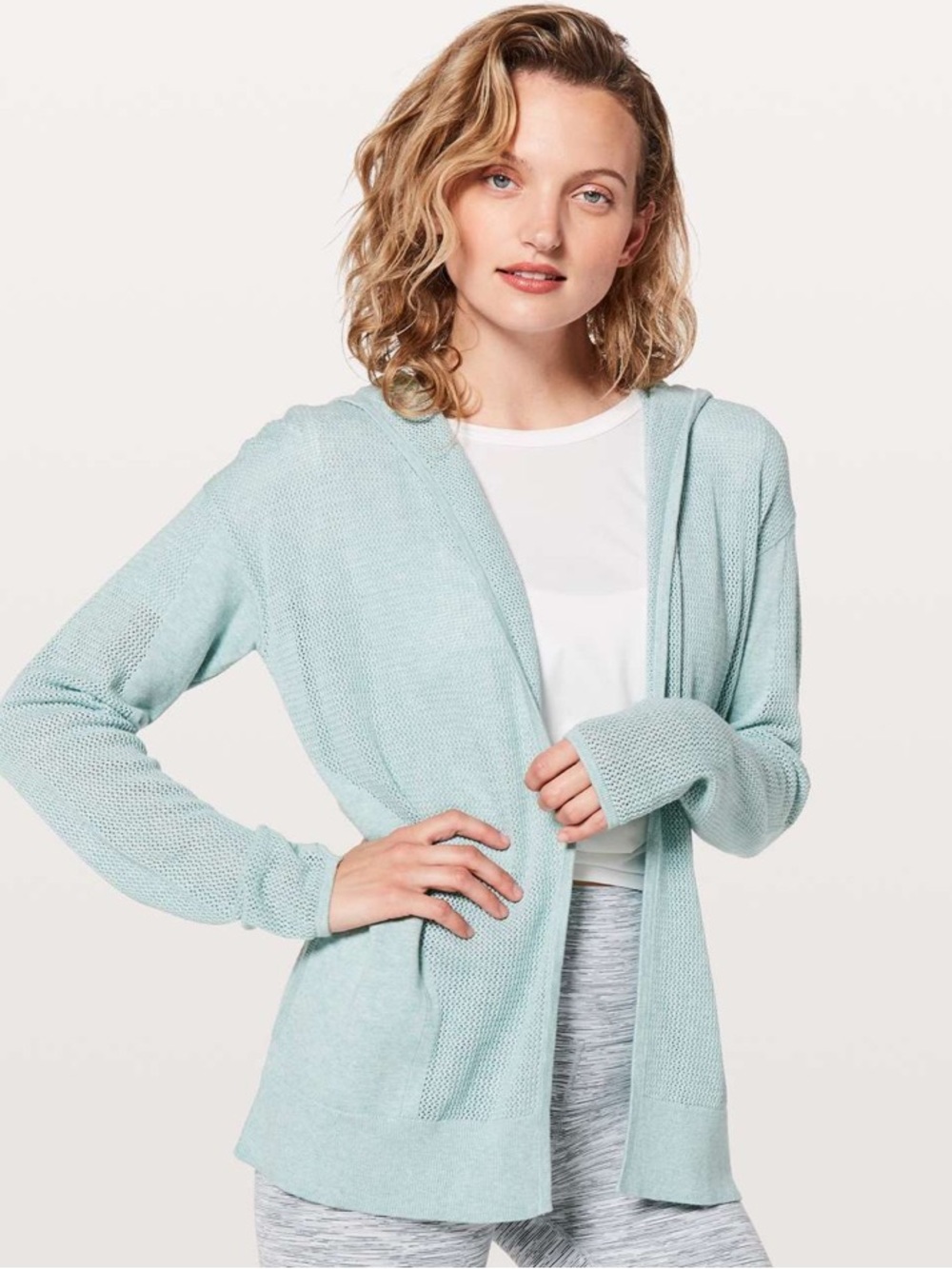LULULEMON Still Movement Wrap seafoam Knit Women's Cardigan with Pocket M